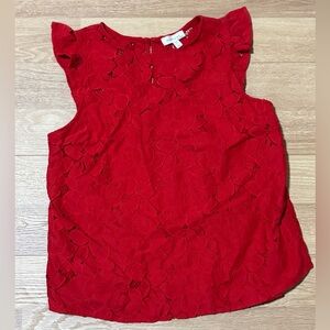 Monteau Sz Xl Red Lace Flutter-Sleeve Women's Top